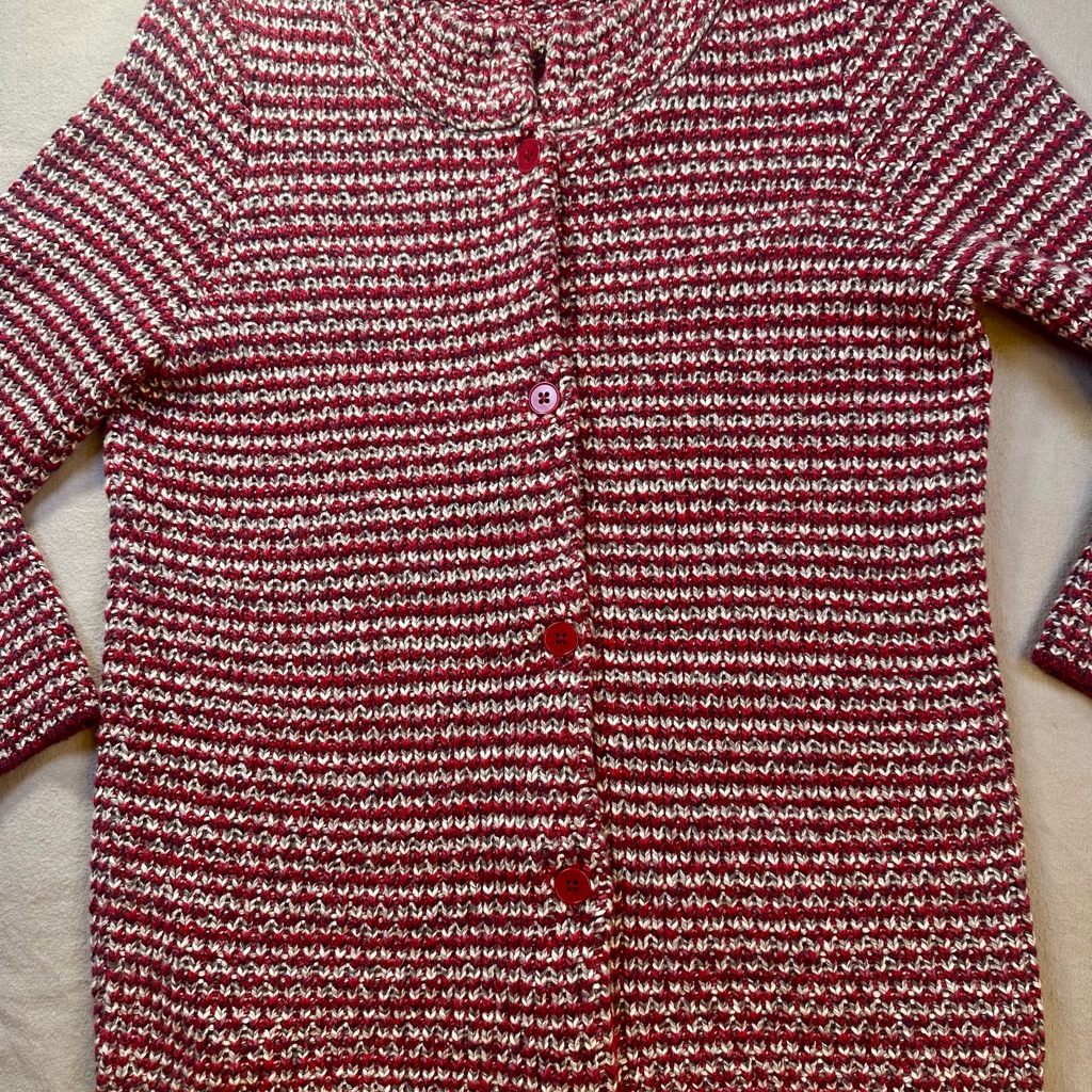 Talbots Burgundy/Grey/Cream Button-Up Cardigan, Size S